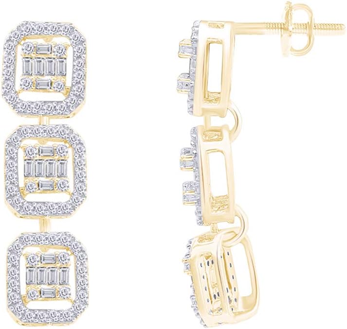 1 5/8 CT.t.w Baguette And Round Cut Lab Grown Diamond Drop Dangle Screw Back Earrings In 14k Gold Jewelry For Womens, VS-SI Clarity, 1.63 Cttw)