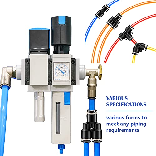 Hotop Push To Connect Fittings Air Line Pneumatic Fittings Kit 60 Pieces Quick Release Pneumatic Connectors 15 Splitters 15 Elbows 15 Tee 15 Straight Tubes thumb #6