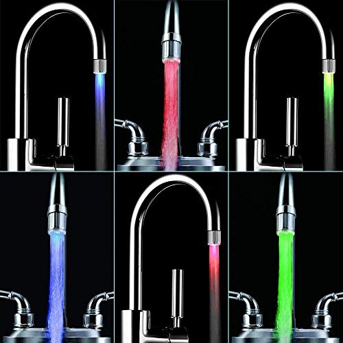 Image of SNOMYRS 3-Color Temperature Sensitive Gradient LED Water Faucet Light Water Stream Color Changing Faucet Tap Sink Faucet for Kitchen and Bathroom (3 Color-3PC)