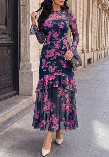 Image of BTFBM Elegant Wedding Guest Dress Long Sleeve Maxi Dresses for Women