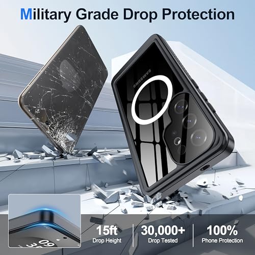 Image of ANTSHARE IP68 Waterproof Case for Samsung Galaxy S25 Ultra [2025] - MagSafe Compatible, Built-in Screen /Lens Protector - Shockproof Full Body Protection for Swimming /Outdoor, Black /Clear