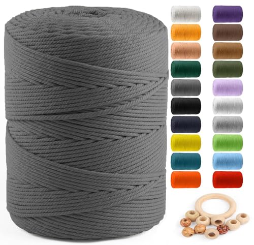 Image of ZUEXT Macrame Cord, Gray, 4mm x 547yds Cotton String Macrame Yarn | Natural Handmade, 4 Strands Twisted Cotton Rope, for Craft Wall Hanging Weaving Tapestry Dream Catchers Hanger DIY Gift, 500m