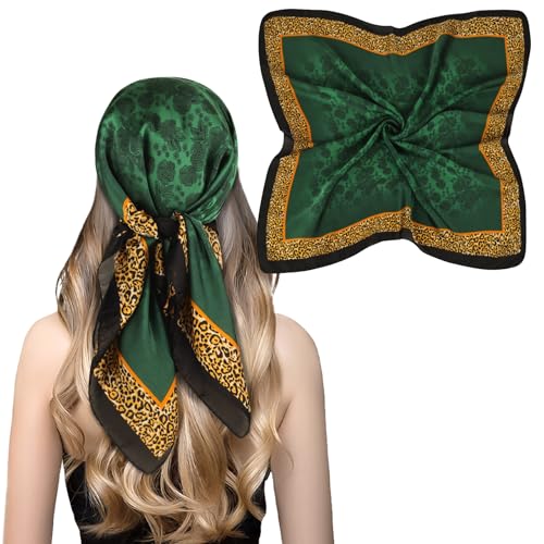 Relang Fashion Silk Satin Head Scarf for Women Hair Bandana Hair Scarf Wrap Neck Scarf for Women 27.5×27.5 inches Halloween Devil Green