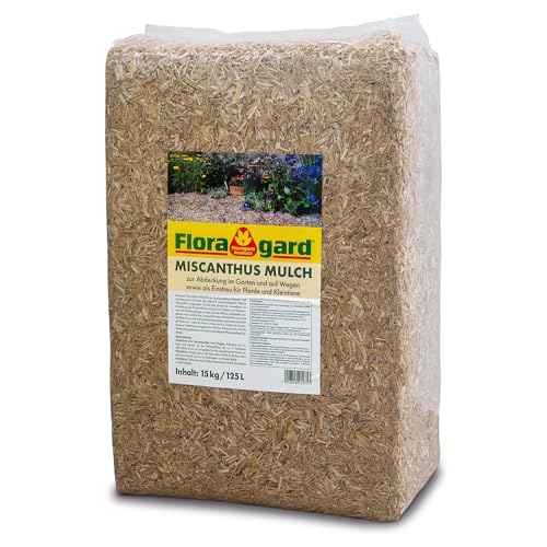 Floragard Miscanthus-Mulch 125 L – nachhaltige Rindenmulch-Alternative aus Miscanthus zur Bodenabdeckung – hemmt Unkraut, speichert Feuchtigkeit & verbessert das Bodenklima in Beeten & Gartenbereichen