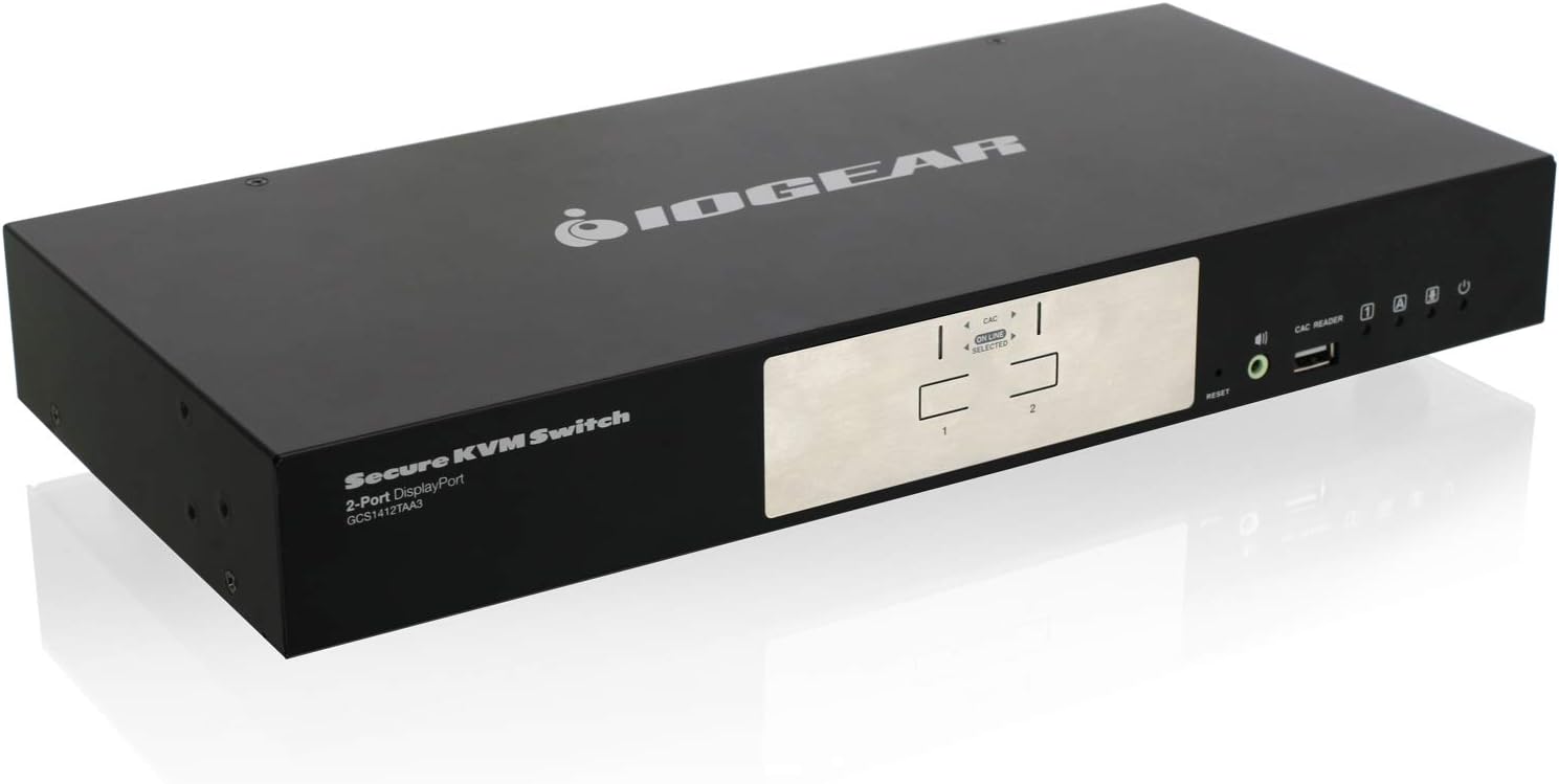 IOGEAR 2-Port DisplayPort Secure KVM Desktop Switch 4K UHD - USB Smart Card - CAC Biometrics Support - One Console Controls 2 Secure Computers (TAA) - GCS1412TAA3