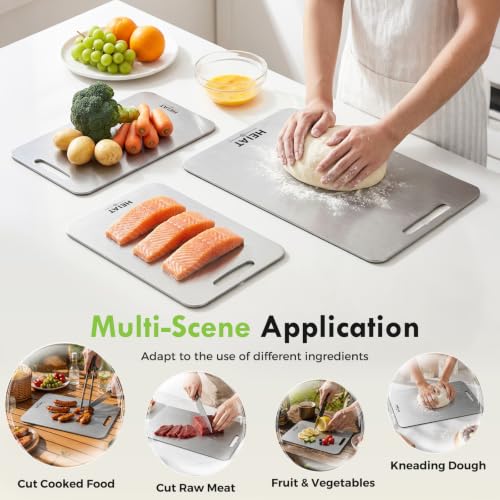Image of Titanium Cutting Board, 100% Pure Titanium Cutting Boards for Kitchen, Non-Toxic, Double-Sided Chopping Boards for Raw & Cooked Food, Handles Included, Dishwasher Safe(16 inch x 10 inch)