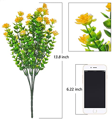 24 Bundles Artificial Fake Flowers, Faux Outdoor Plastic Plants Uv Resistant Shrubs Boxwood Plants, Faux Greenery For Indoor Outside Hanging Plants Garden Porch Window Box Home Wedding Décor (Yellow) #TOP5