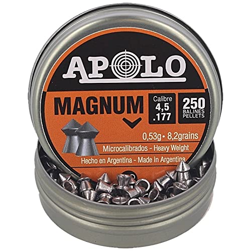 Hatsan Airgun Pellets, Pointed Tip Magnum Pellets For Small Game Hunting And Target Practice (.177 Cal And .22 Cal) Made By Apolo (250 Count) (.177 Cal / 8.48 Grains) #TOP2