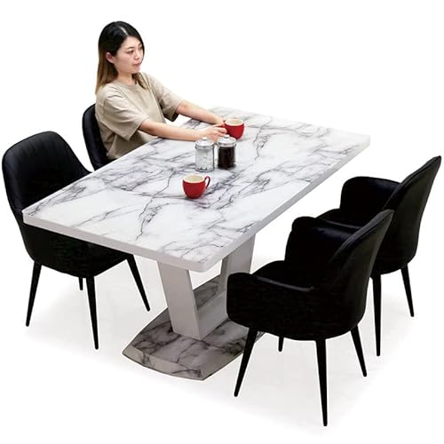 大理石風 ダイニングテーブルセット 白 回転椅子 4人掛け 幅150cm ダイニングチェア 肘付き 回転 大理石 柄 テーブル ホワイト グレー ブラック マーブル調 石目調 光沢 艶 ガラス ダイニングテーブル 5点セット (ブラック)
