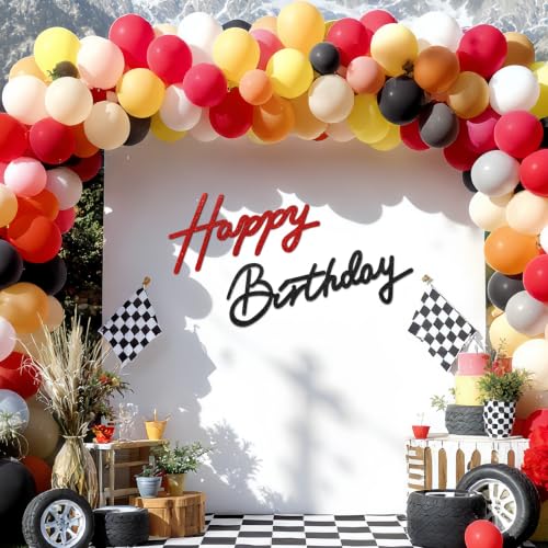Image of TONIFUL Happy Birthday Sign for Backdrop - Glitter Black Red Felt Banner - Includes Dot Glue - Perfect for Birthday Party Backdrop,Wall Decr,Balloon Arch,Photo Background