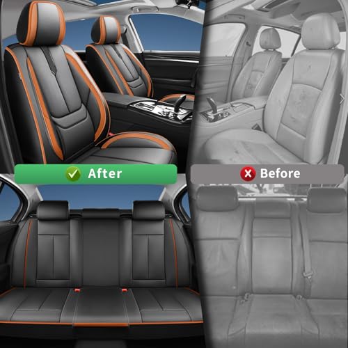 Image of Fit Outback Car Seat Covers for Subaru Outback 2010-2024 2025 2026 -Upgraded Premium Waterproof & Breathable Leather,Airbag Compatible,All-Weather Seat Cushion Protector,Full Set,Black-Brown