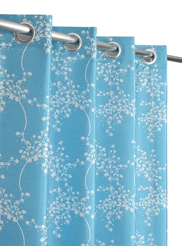 Image of Floral Printed Home Decor Curtains for Living Room, Bedroom Doors and Windows Panel, Parda, Eyelets Hanging, Aqua Blue, 4 x 6 Feet, 1 Piece