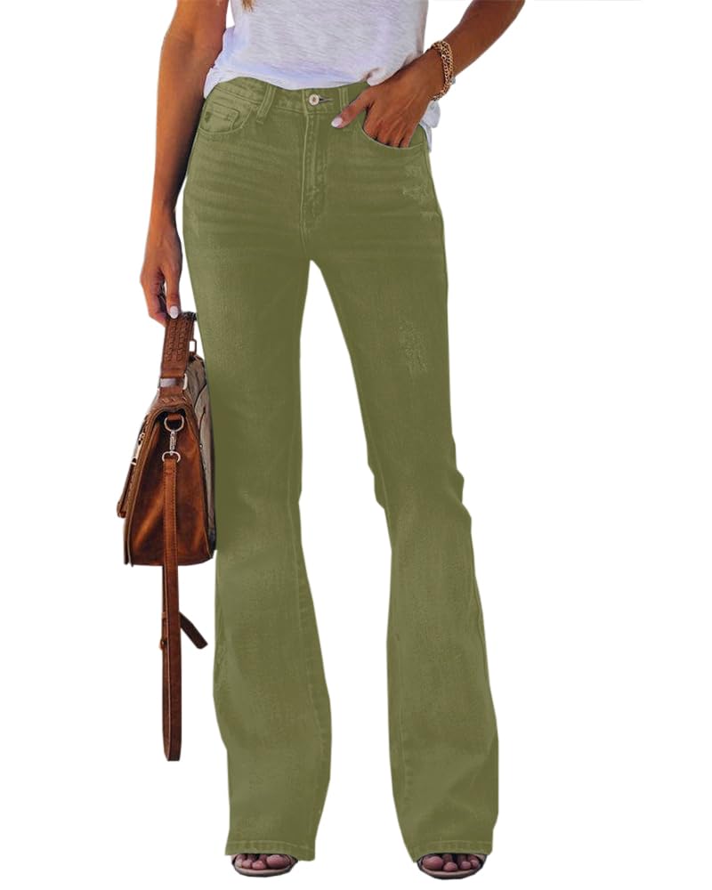 Koinshha Womens High Waisted Jeans Flare Stretch Boyfriend Bootcut Casual Denim Pants