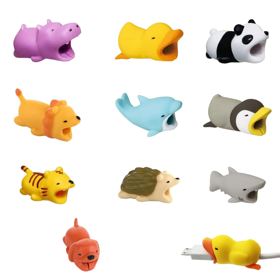 WeddHuis 10 Pcs Protezione Cavi in Silicone Animali, Proteggi Cavo di Ricarica, Anti Rottura Cavi, Protezione per Piegatura Cavi, Compatibile con la Maggior Parte dei Cavi per Smartphone
