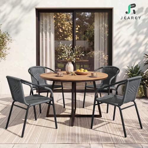 Image of JEAREY Outdoor Patio Rattan Dining Chairs Set of 4, All Weather Stackable Dining Chairs for Lawn, Restaurant, Garden, Grey