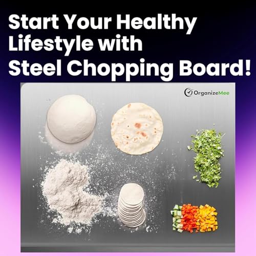 Image of Stainless Steel Chopping Board Large (42 cm x 30 CM), Steel Chopping Board for Kitchen Large,(with Rolling Pin) Rust-Proof Cutting Board with Anti-Countertop for Meat and Vegetables(Platform Medium)