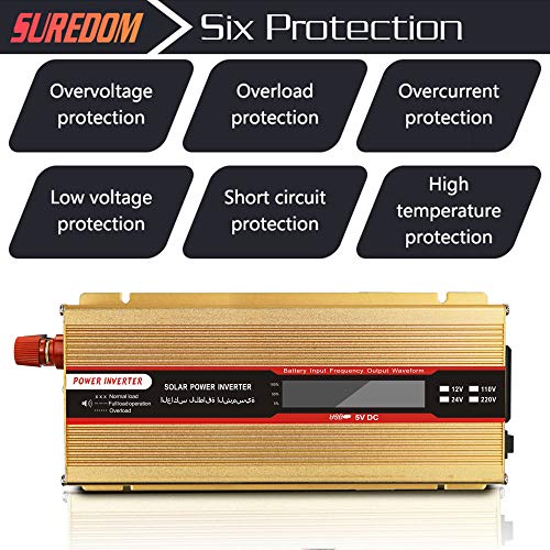 Inversor de corriente para coche de 2000W y convertidor de CC 12V a CA 110V con pantalla digital 6