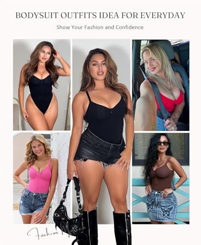 FeelinGirl Zip Front Bodysuits for Women Tummy Control Shapewear Sculpting Thong Body Shaper Slimming V Neck Body Suit2