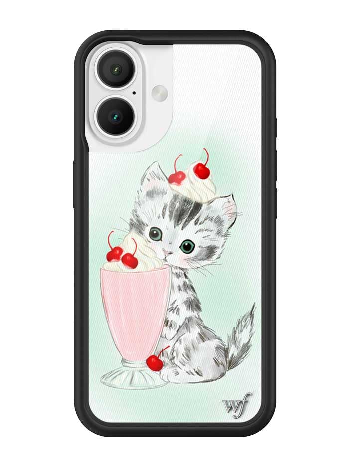 Image of Wildflower Cases - Compatible with iPhone 16 | Protective Black Bumper, 6.5ft Drop Test Certified, Women Owned Small Business | Cat Cherries Blue Red Aesthetic Trendy Cute | Kitty Shake
