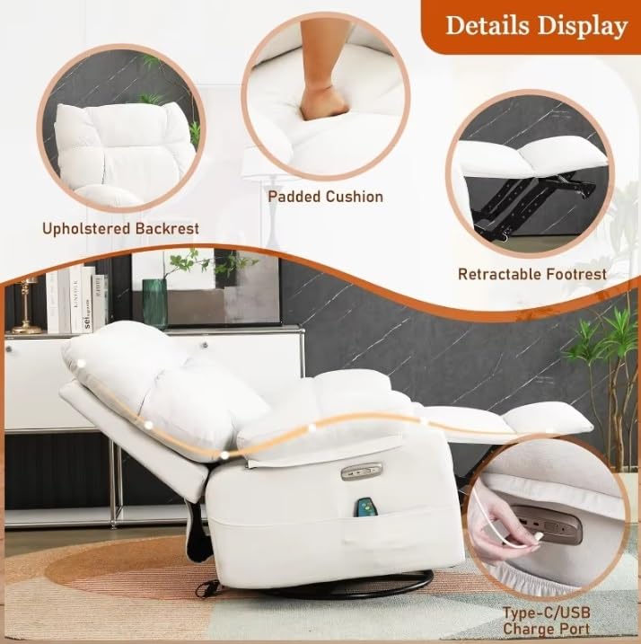Sillón reclinable eléctrico blanco chenille miniatura 6