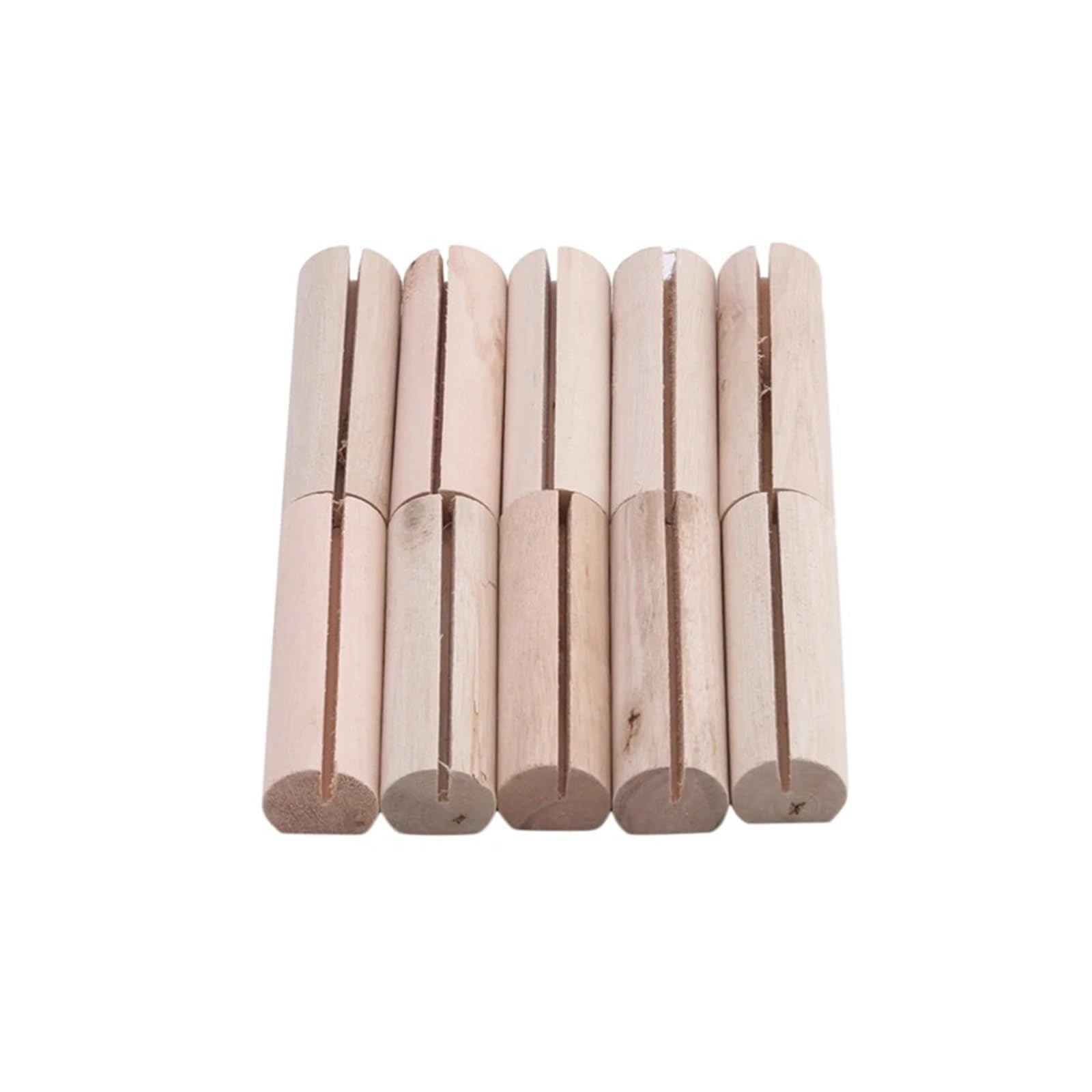 GOXQIT 10pcs Rustic Wedding Wooden Place Card Holders Photo Postcard Clip Stand Engagement Birthday Party Table Number Name Sign For Party(Small cylinder)