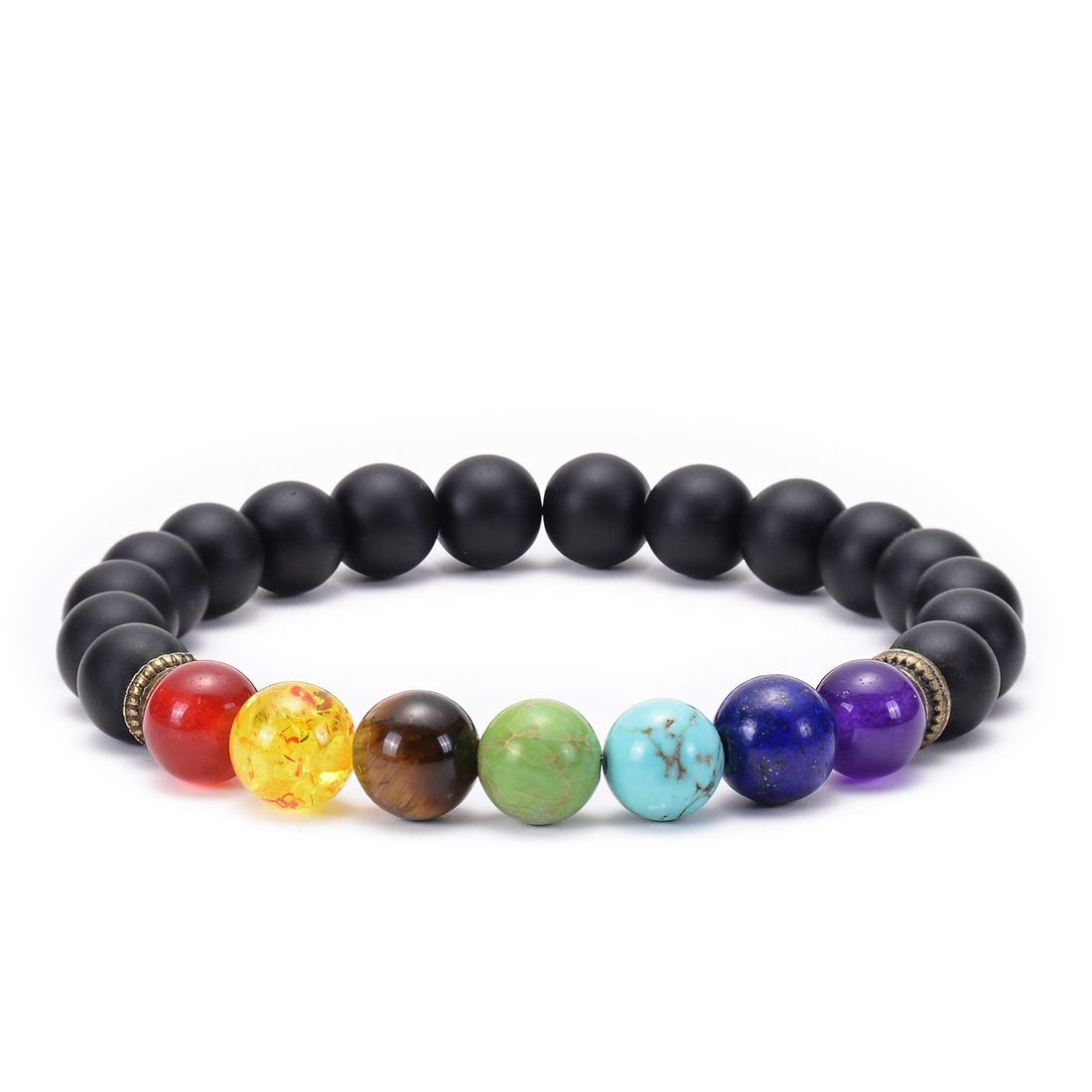 GelConnie Lava Rock Chakra Bracelet 7 Chakra 8mm Natural Stone Healing Bracelet Stress Relief Yoga Beads Anxiety Bracelet Aromatherapy Essential Oil Diffuser Bracelet Bangle