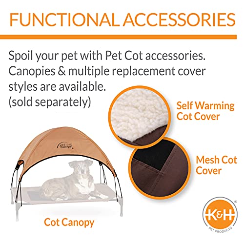 K&H Pet Products Elevated Outdoor Dog Cot Bed, Raised Cooling Bed With Washable Breathable Mesh For Medium Dogs, Portable Raised Platform Pet Bed, Heavy Duty Metal Frame Hammock Bed, Medium, Tan #TOP4