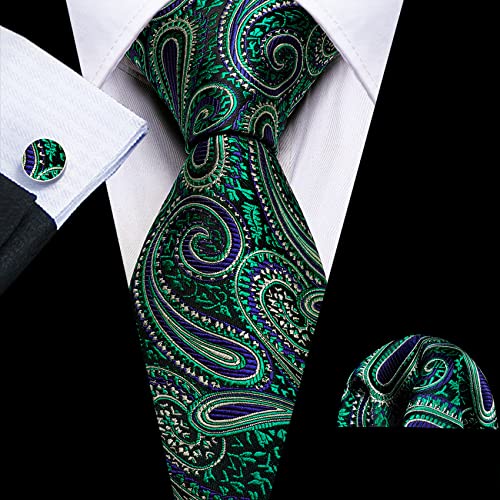 Image of Barry.Wang Men Ties Paisley Woven Silk Necktie Set with Pocket Suqare Cufflinks Formal