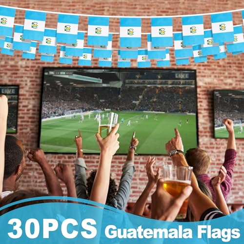 Image of Guatemala String Flag Pennant Banner, Small Mini Guatemalan Flags Bunting Banner, National Country Decoration for School, Party, Sports Events, Patriotic Festival, 33 Feet 30 Flags