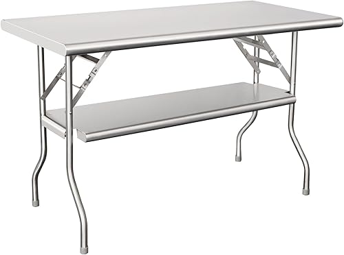 HARDURA Mesa plegable de acero inoxidable de 30 x 48 pulgadas con estante inferior ajustable y patas galvanizadas, mesa de preparación plegable disponible en Yaxa Costa Rica