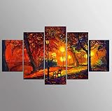 Peintures Sur Toile Home Decor 5 Pièces Aquarelle De L'Automne Parc Nightscape HD Impression Affiche Salon Mur Art Résumé Images-8 x 14/18 / 22inch, Avec cadre