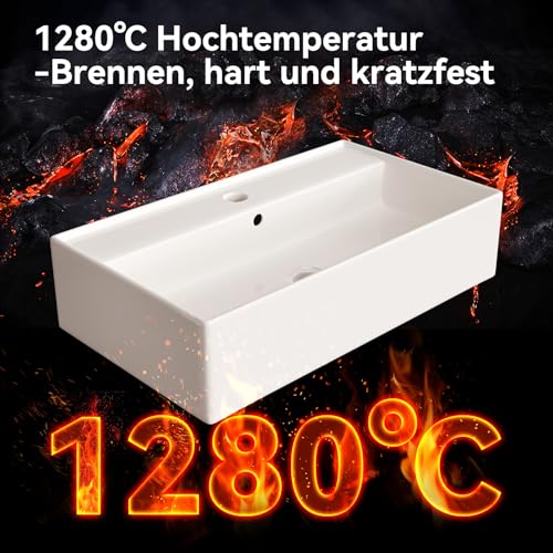 HOROW Lavabo con diseño de borde fino, rectangular, lavabo colgante o lavabo, con orificio para grifo, lavabo de pared para invitados, ideal para baño y lavandería - imagen 2