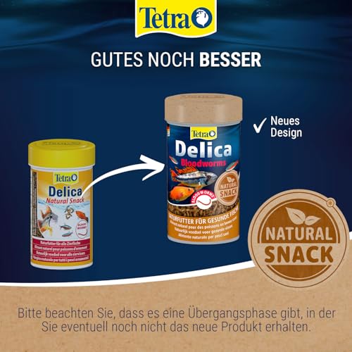 TetraDelica Bloodworms, Naturfutter für Zierfische, enthält zu 100% gefriergetrocknete rote Mückenlarven, 100 ml Dose