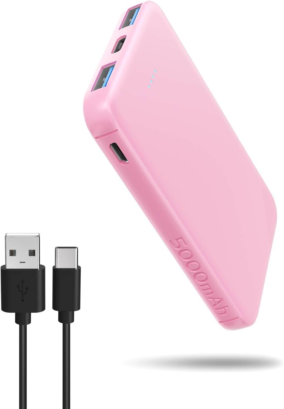 S22 Portable charger, 5000mAh Mini Power bank 3-Port Output (USB-C in&out) Fast Charging, External Battery Pack Compatible for iPhone 14/13/12/11 Series, Samsung, Android, AirPods, and More (Pink)