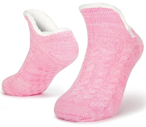Tolumo Slipper Socks for Women Men Warm Holding Sock Non Slip Knitted Thick Lined Cosy Winter Fluffy Bed Slippers Suitable for Indoor Home House Floor DM Pink