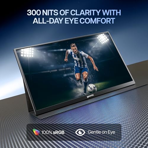Image of GEONIX 16.1 inch Portable Monitor Full HD 1080p IPS Display, 300 Nits, Ultra Slim with Foldable Cover Stand, USB-C & Mini HDMI, Dual Speakers for Laptop, Phone, Tablet, Projector (Black)