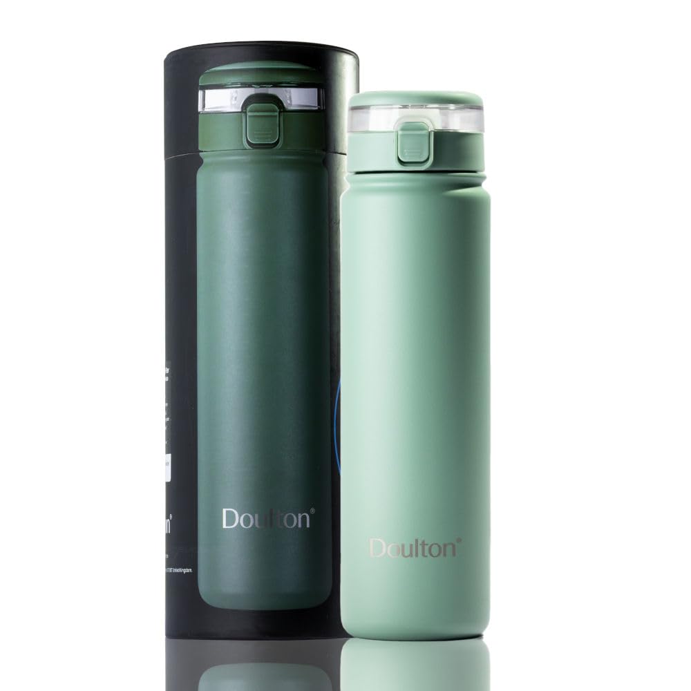Doulton Botella De Agua Taste 2 Con Cartucho De Reducción De Filtro | Verde | Acero inoxidable aislado | 500 ml de capacidad | Reduce los contaminantes | Mejora el sabor| Botella de agua filtrada