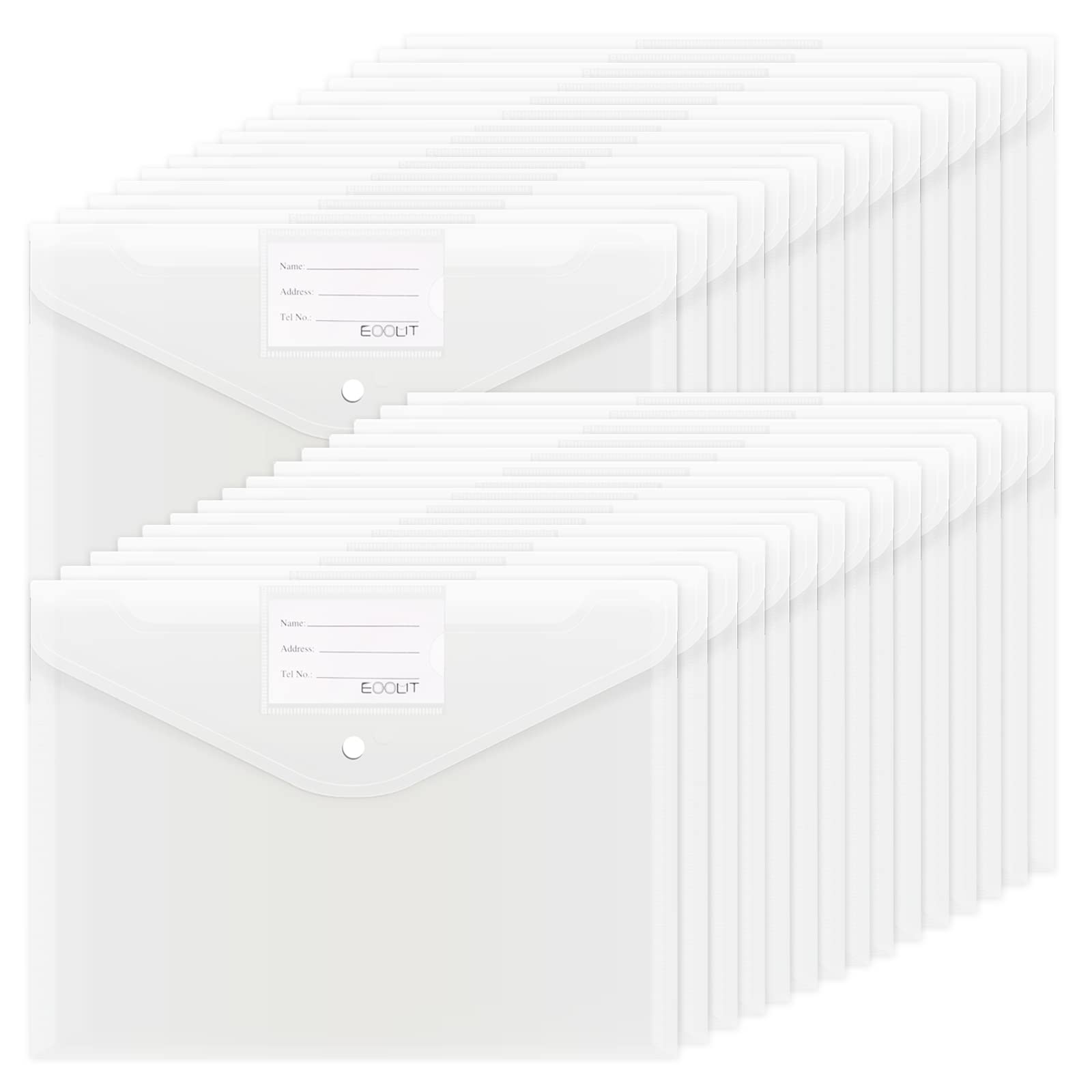 EOOUT 30pcs Plastic Envelopes, Clear Envelopes with Snap Closure