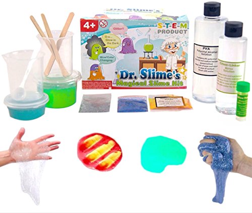 Dr. Slime's Magical Slime Kit - The Ultimate DIY Slime Making Kit - Slime Supplies to Make Glow in the Dark, Clear, Glitter and Color Changing Slime - Slime Containers Included