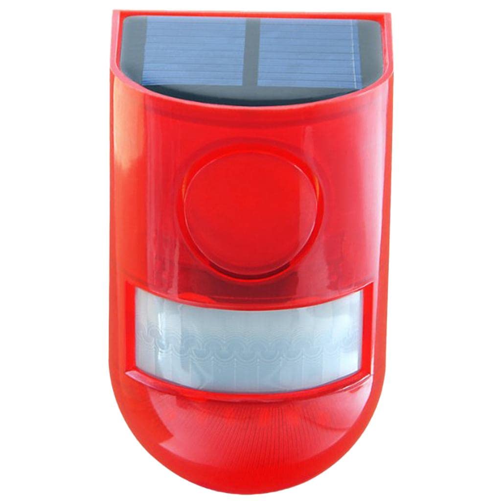 jojomis Solar Powered Sound Alarm Strobe Light Flashing Light 110db Home Security,Red,12.3x7.6x8.2cm