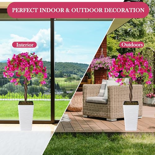 Artificial Bougainvillea Tree 4FT, Fake Silk Floral Tree with White Planter, Decorative Topiary Plant, Potted Faux Flower Tree for Home Porch Decor Indoor Outdoor - Image 6