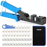 VCELINK Speed Termination Keystone Tool for VCE 90-Degree Keystone Jacks Bundle with 20-Pack CAT6 Keystone Jacks UL-Listed White, 25-Pack RJ45 Connectors and1-Pack Blue Mini Wire Stripper
