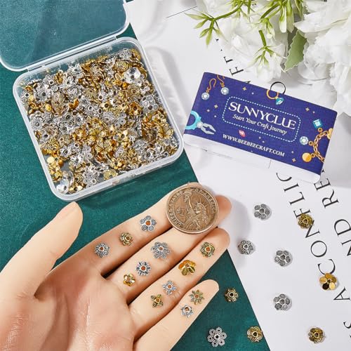SUNNYCLUE 1 Box 360Pcs 12 Styles Spacer Beads Bulk Flower Bead Caps Findings Tibetan Silver Alloy Antique Gold Metal Filigree Flowers End Caps for jewellery Making Supplies DIY Bracelet Necklace - Image 3