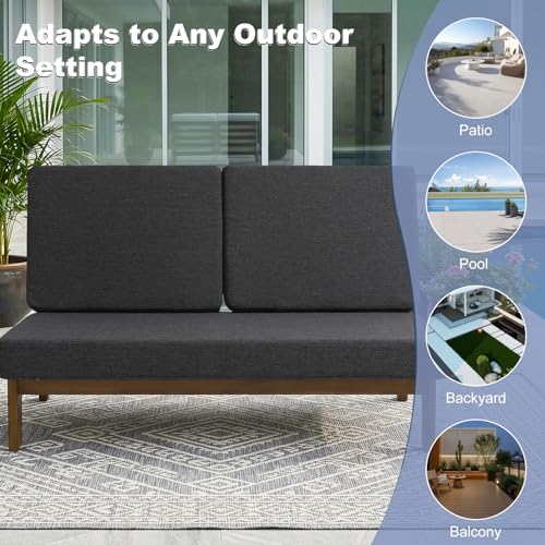Image of Pia Ricoo 1-Piece Patio Furniture Set, Outdoor Wood Sofa with 4.5-Inch Thick Cushions, All-Weather Conversation Set for Backyard, Deck, Lawn - Drak