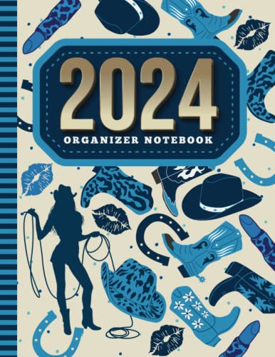 2024 Organizer Notebook: 8.5x11 Large Dated Monthly Schedule With 100 Blank College-Ruled Lined Paper Combo / 12-Month Life Organizing Gift / Blue ... Boot Lipstick - Country Western Art Pattern
