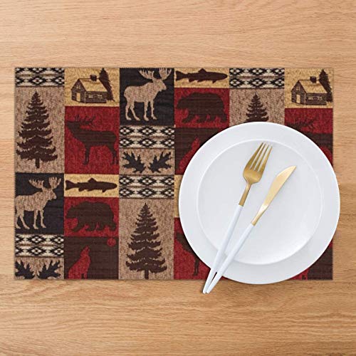Lodge Bear Deer Fish Print Placemats - Dining Table Place Mats Set Of 6 Easy To Clean Durable Non-Slip Kitchen Table Mats Heat-Resistant Coffee Mats(18" X 12")… #TOP3