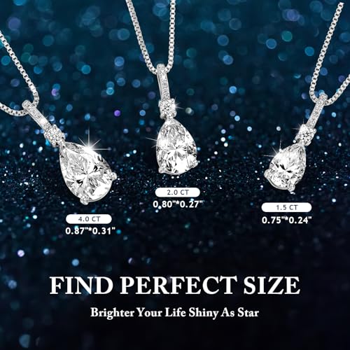 Moissanite Pendant Necklace for Women, 1.5/2CT D Color VVS1 Pear Cut lab-created Imitation Diamond Necklaces, Valentine Anniversary Birthday Jewelry Present for Wife Mom2