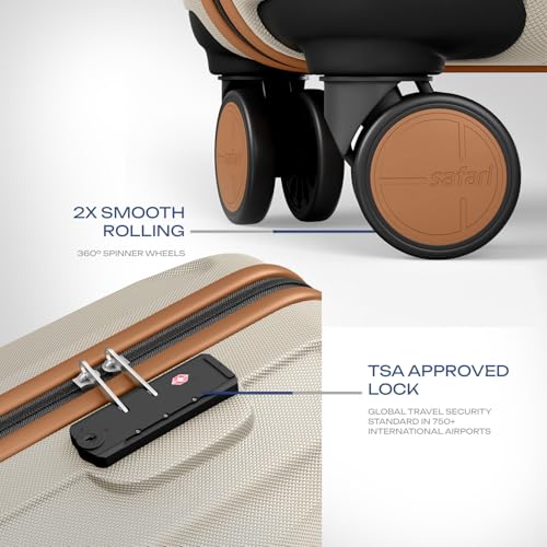 Image of Safari Thorium Royale 8 Wheels 55cm Cabin Trolley Bag Hard Case Carry-on Polycarbonate Luggage, TSA Lock, Wet Pouch Organized Interior, Suitcase for Travel, Trolley Bags for Travel, Vanilla Tan