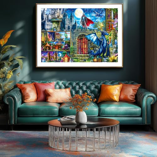 Puzzle Fantasy Library para Adultos 1000 Piezas, Castillo Caballero Dragón | Puzzle con Tema Mágico con Letra en la Parte Posterior y Póster de Referencia, 28x20 pulgadas, Juego Antiestrés, Regalo Ideal para Amantes del Arte Fantástico miniatura 6