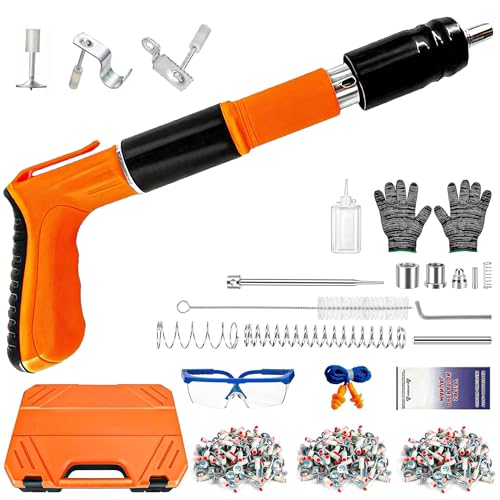 Concrete Nail Gun Kit with 120pcs Nails, Mini Portable Nail Wall Shooting Machine Fastening Tool, 5 Speed Adjustable Manual Steel Nail Gun, Wall Anchor Wire Slotting Device Household Woodworking